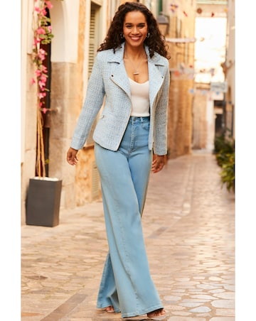 Sosandar Boucle Biker Jacket with Gold Zip