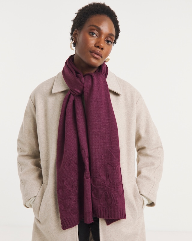 Floral Embroidered Knitted Scarf