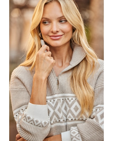 Sosandar Aztec Zip Collar Jumper