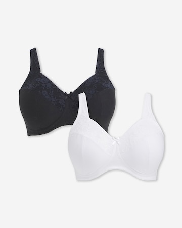 Pretty Secrets (2 Pack) New Sarah Cotton Non Wired Bras (B-G) White/Black