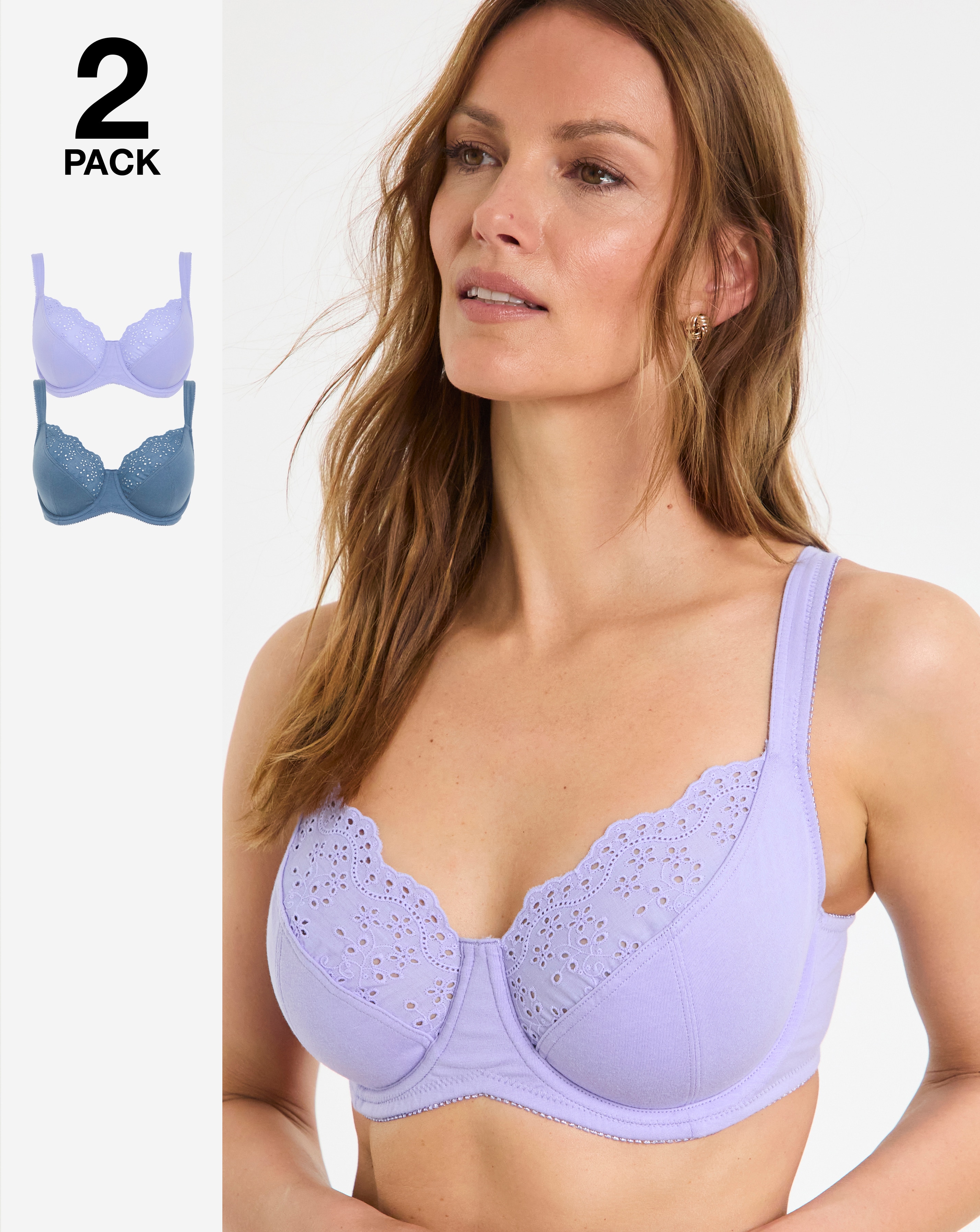 Pretty Secrets (2 Pack) New Jane Full Cup Wired Bras (D-K) Denim/Lilac