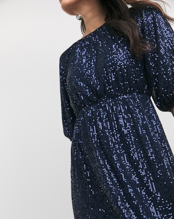 Sequin Puff Sleeve Midi Dress