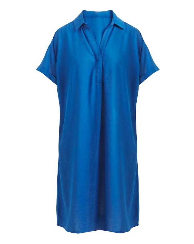 Linen Mix Collared Tunic Dress