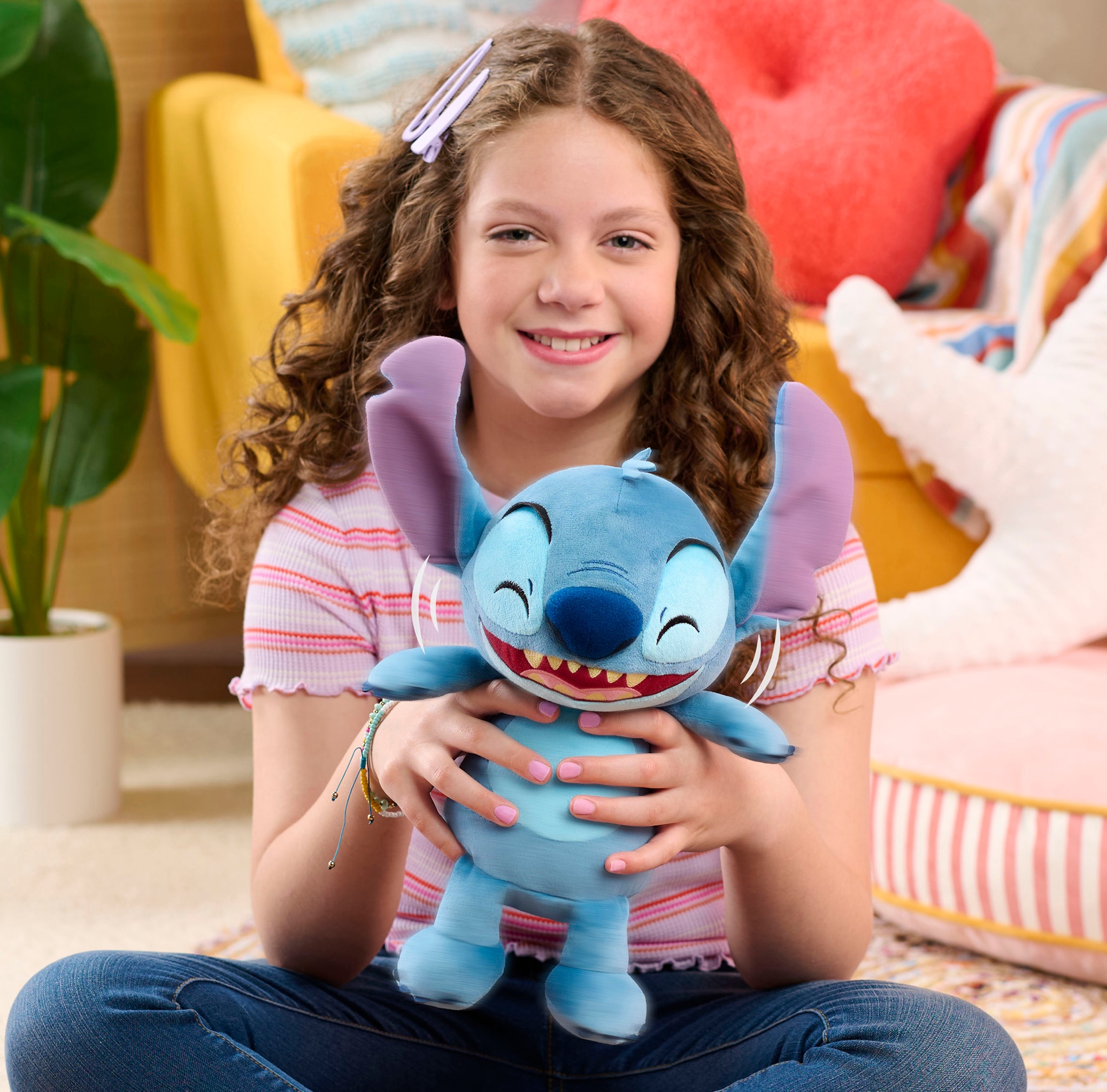A child playing with a Disney Stitch toy