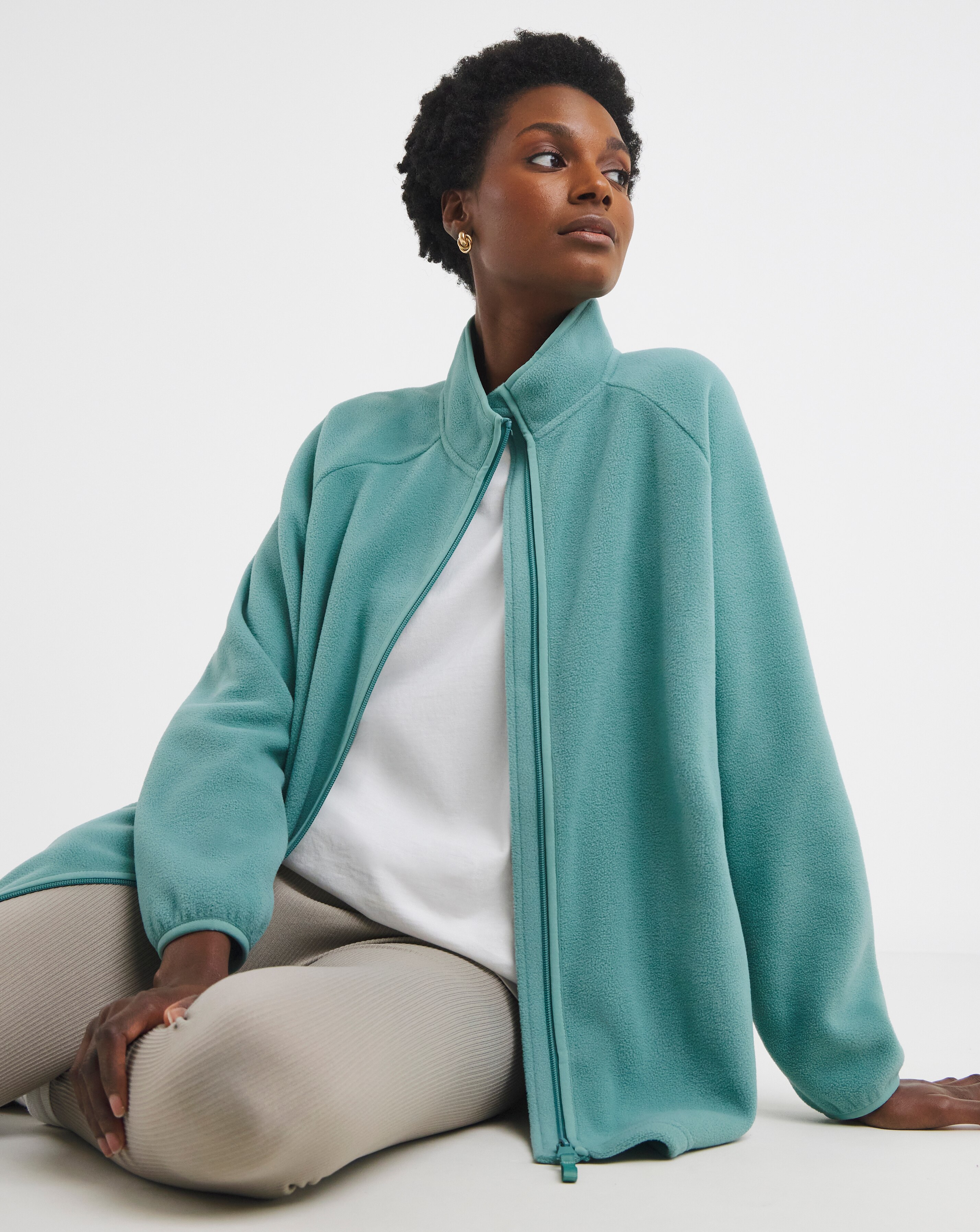 Cream Borg Longline Zip Up Jacket | JD Williams