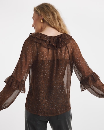 Womens Chiffon Ruffle Detail Blouse - Leopard Floral