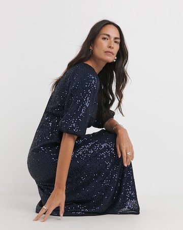 Sequin Puff Sleeve Midi Dress