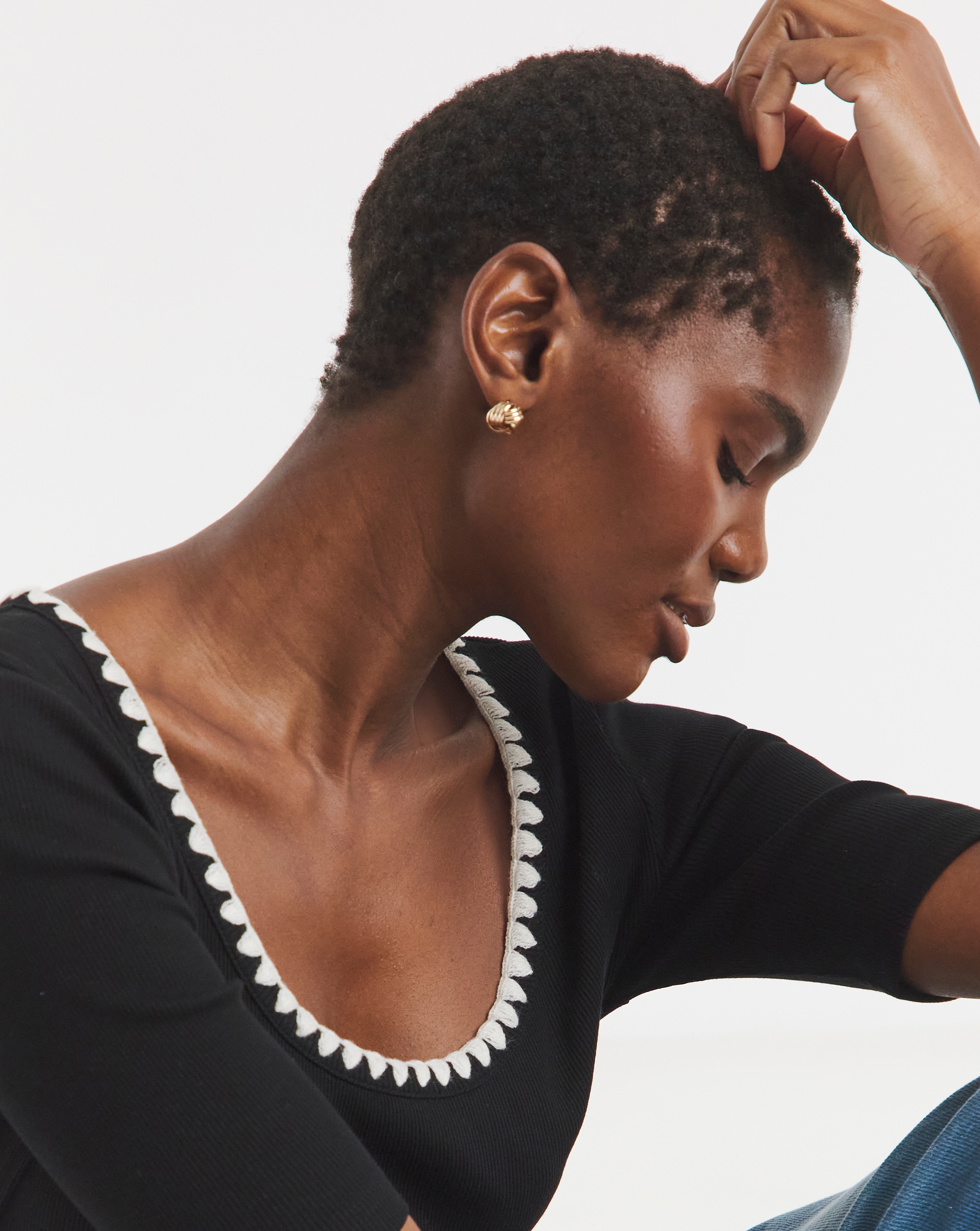 Stitch Neck Half Sleeve Rib Top | JD Williams