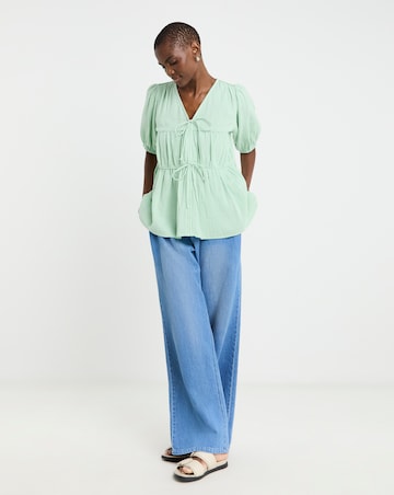 Pure Cotton Textured Tie Front Top