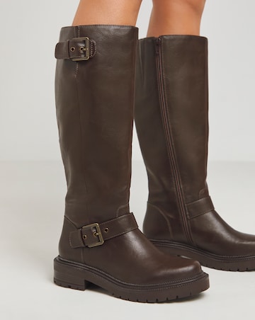 Eden Buckle Detail Knee High Boots - Extra Wide Fit (EEE) & Super Curvy Calf