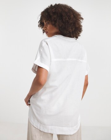 White Short Sleeved Linen Top