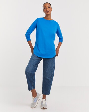 Bright Blue Longline Curved Hem Top