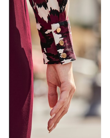 Sosandar Burgundy Blurred Ikat Floral Rever Collar Shirt