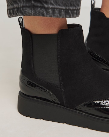 Heavenly Soles Debbie Low Wedge Chelsea Boots with Broguing Extra Wide EEE Fit