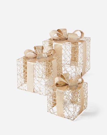 Set of 3 Gold Shimmer Light Up Presents