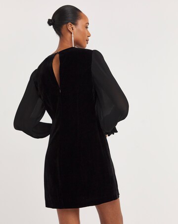 Whistles Velvet Pleat Sleeve Mini Dress