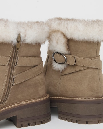 Heavenly Soles Alto Chunky Ankle Boots with Faux Fur Trim - Extra Wide Fit (EEE)