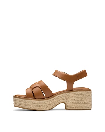 Clarks Tan Coledale Leather Strap Wedge Sandal Standard Fit
