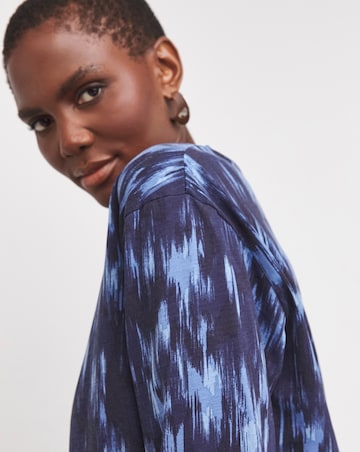 Blue Print V-Neck Longline Split Hem Slouch T-Shirt