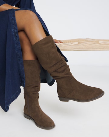 Pebble Knee High Ruched Boots - Wide Fit (E) & Super Curvy Calf