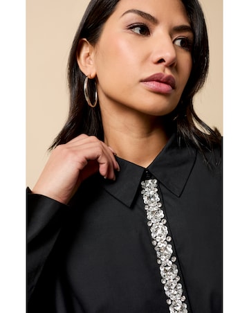 Little Mistress Black Embellished Trim Detail Shirt