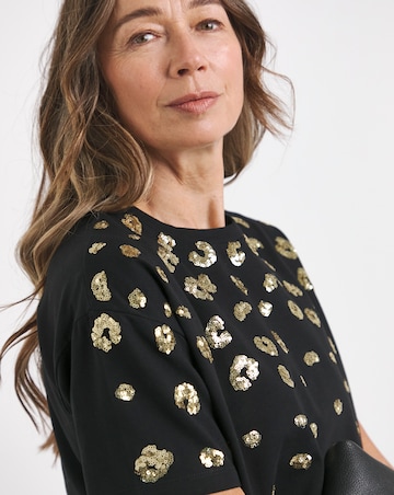 Black Animal Sequin Crew Neck T-Shirt