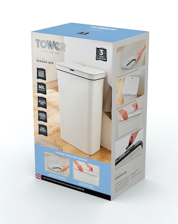 Tower 50L Rectangular Sensor Bin White
