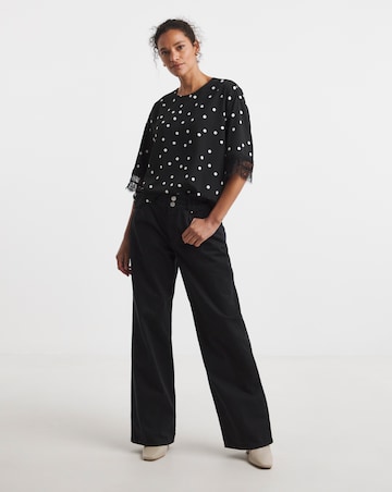 Printed Boxy Lace Trim Top