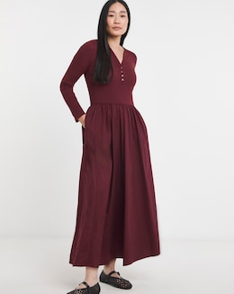 Poplin 2 in 1 Long Sleeve Henley Dress