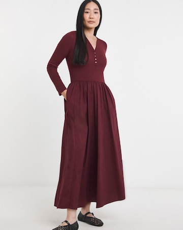 Poplin 2 in 1 Long Sleeve Henley Dress