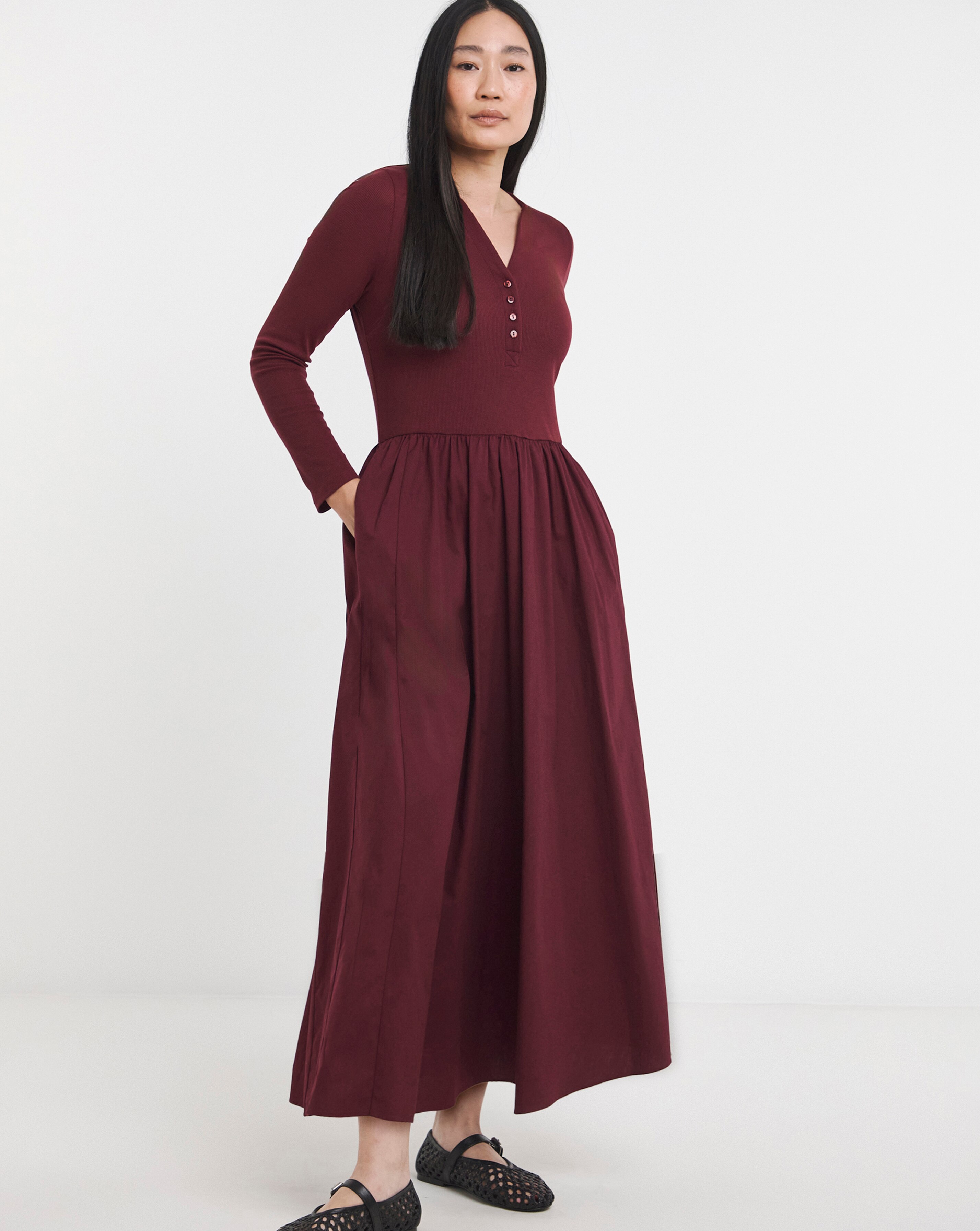 Poplin 2 in 1 Long Sleeve Henley Dress