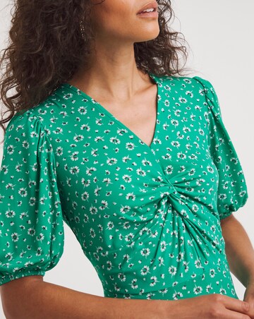 Jersey Twist Knot V-Neck Midi Tea Dress