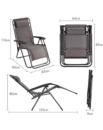 VonHaus Verona Grey Padded Zero Gravity Reclining Garden Chairs - Set of 2