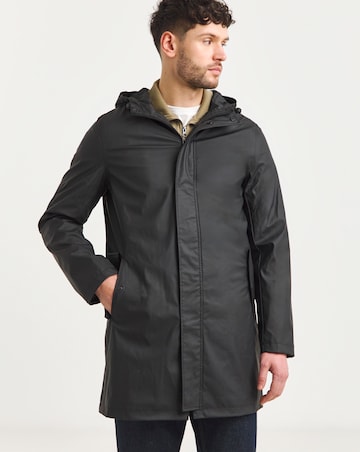 Black Rubberised Hooded Mac