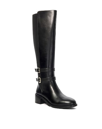 Dune Tatter Black Leather Stretch-Back Knee-High Boots Standard Fit