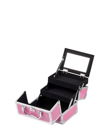 LaRoc Small Aluminium Makeup Case with Mirror - Pink