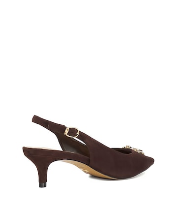 Dune Context Brown Suede Embellished Slingback Kitten Heels Standard Fit
