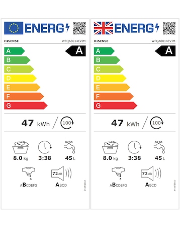 Hisense WFQA8014EVJM 8kg Washing Machine, A rated, 1400rpm Spin
