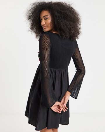 Simply Be Black Crochet Cherry Detail Skater Dress