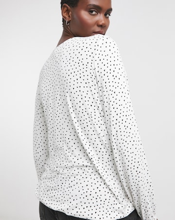 Heart Print Wrap Bubble Hem Long Seeve Top