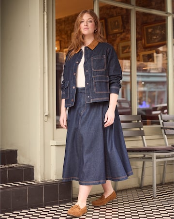 Indigo Seamed Full Circle Midi Skirt