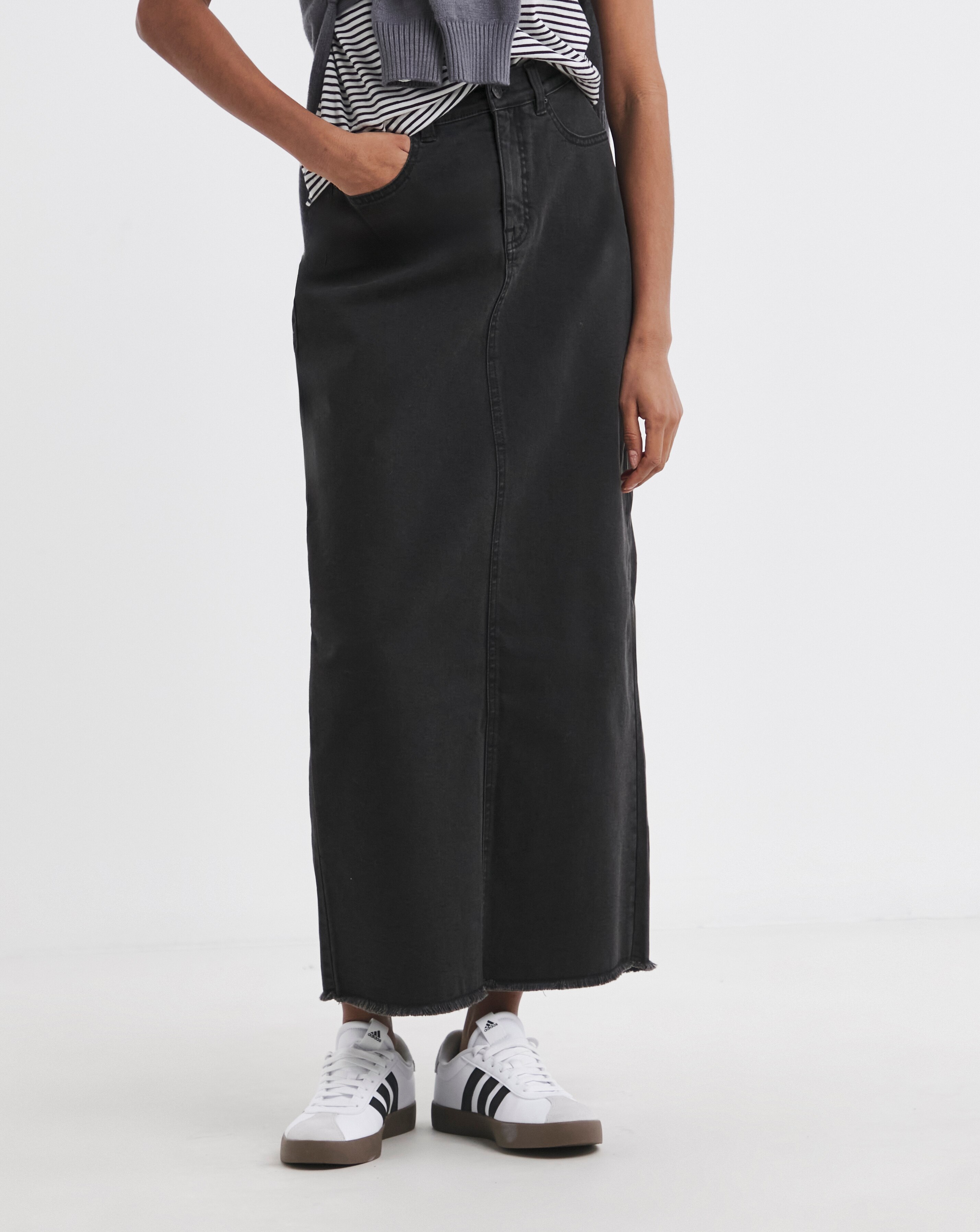 24/7 Black Maxi Denim Skirt | JD Williams
