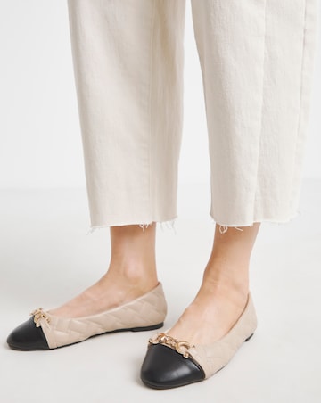 Ari Quilted Ballerinas With Trim - Wide Fit (E)