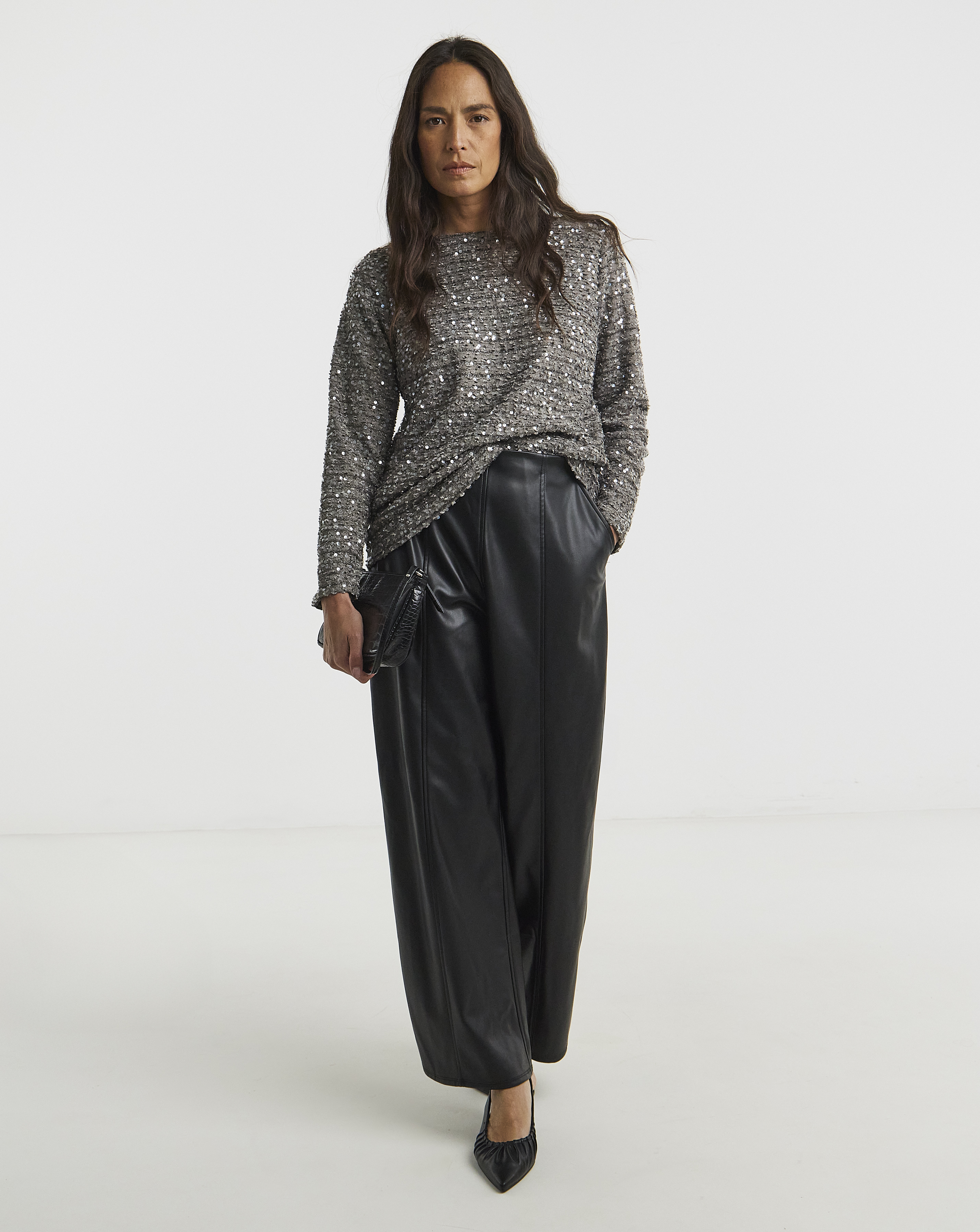 Boucle Sequin Slash Neck Top