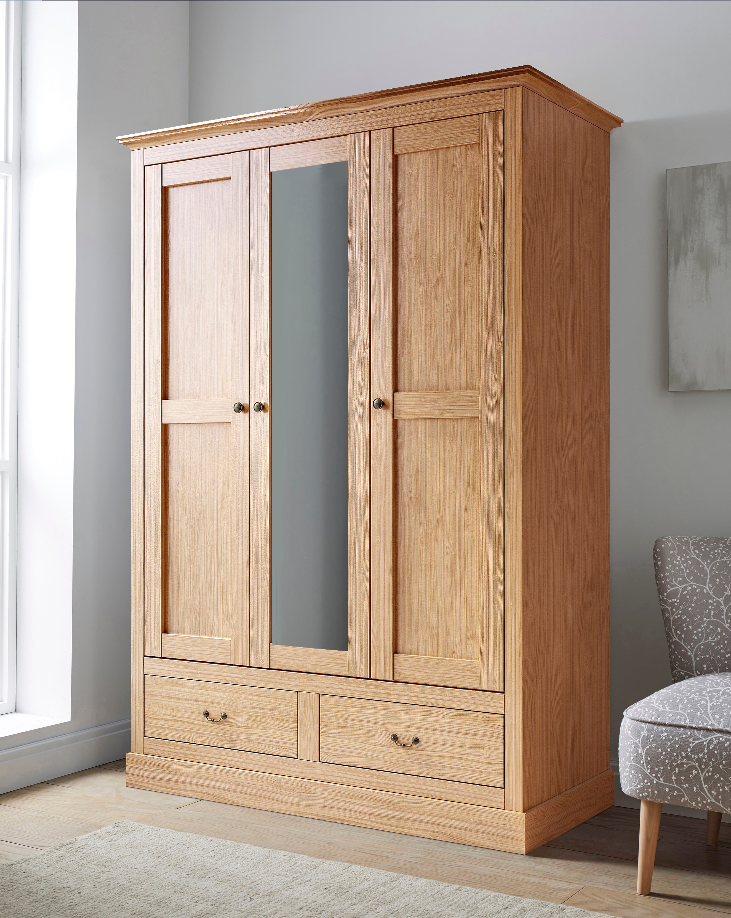 Julipa Ashford 3 Door 2 Drawer Wardrobe with Mirror | JD Williams