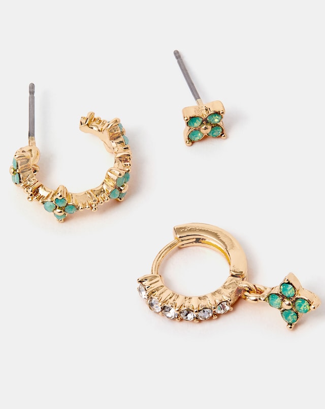 Accessorize 3-Pack Flower Stud & Hoop Earrings