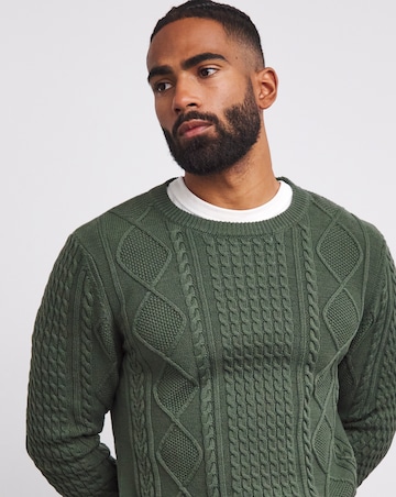 Khaki Cable Crew Neck Jumper