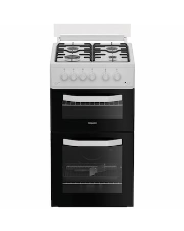Hotpoint HTG5GCWL 50cm Gas Twin Cooker with Glass Lid - White + installation