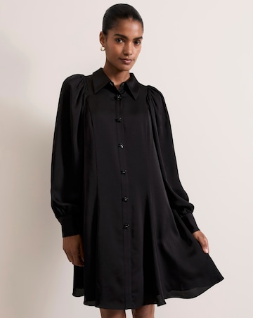 Phase Eight Tila Black Satin Embellished Shirt Dress