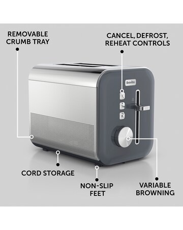 Breville VTT968 High Gloss 2 Slot Grey Toaster